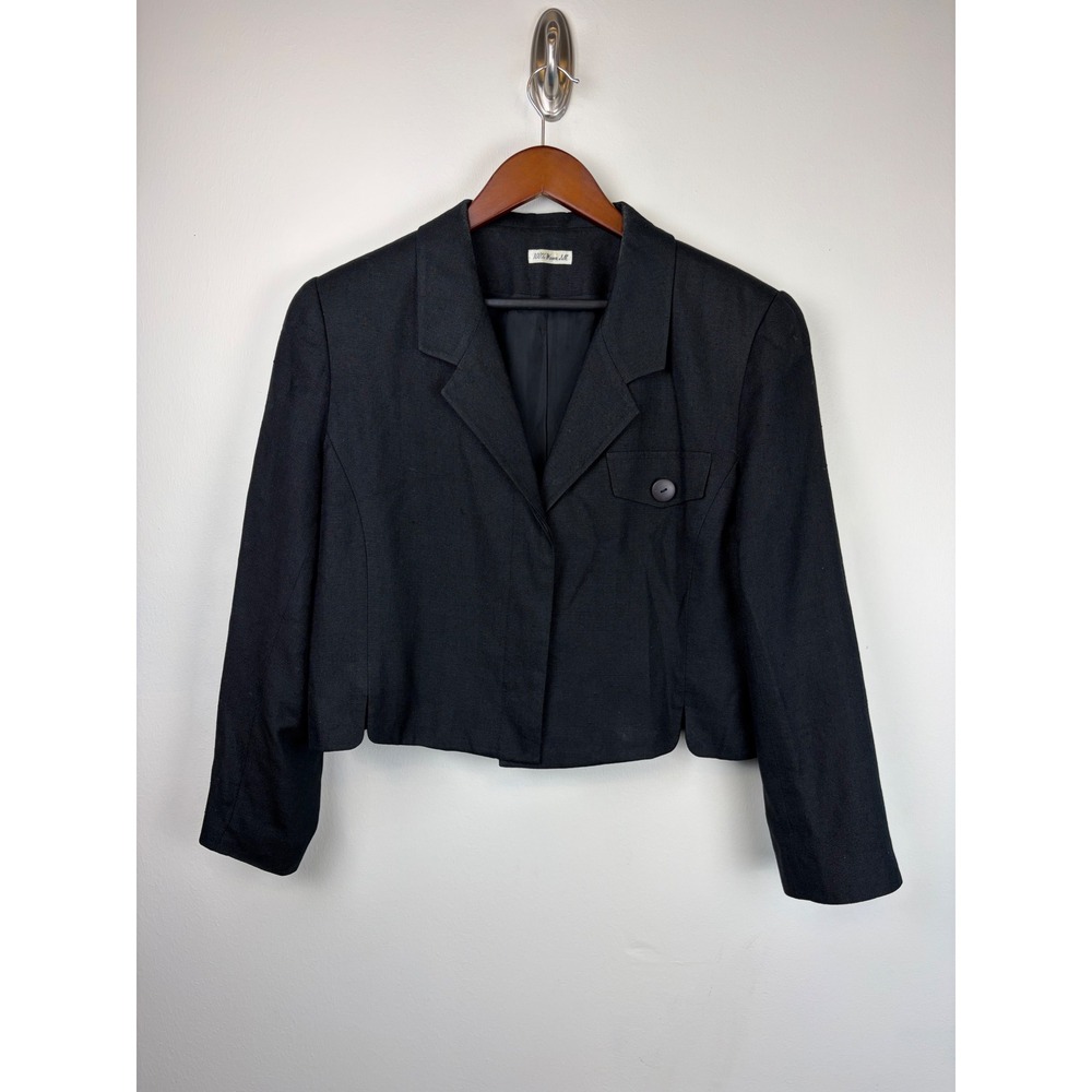 Vintage Ann May Blazer 10 Black Woven Silk Cropped Old Money Professional Jacket